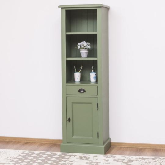 zold furdoszoba polcos provence szekreny oliva zold vintage mediterran keskeny klasszikus videki paraszthaz butorok.jpg